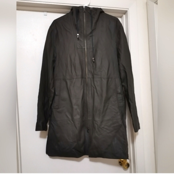 VINCE OLIVE GREEN LEATHER PARKA JACKET - Picture 12 of 12